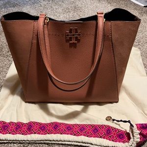 Tory Burch McGraw Leather dark cider tote bag NEW